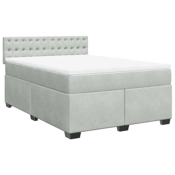 Pat box spring cu saltea, gri deschis, 140x190 cm, catifea - WALTI WALTI