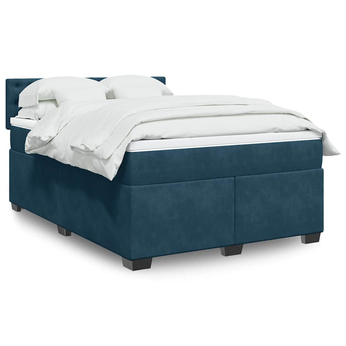 Pat box spring cu saltea, albastru, 140x190 cm, catifea - WALTI WALTI