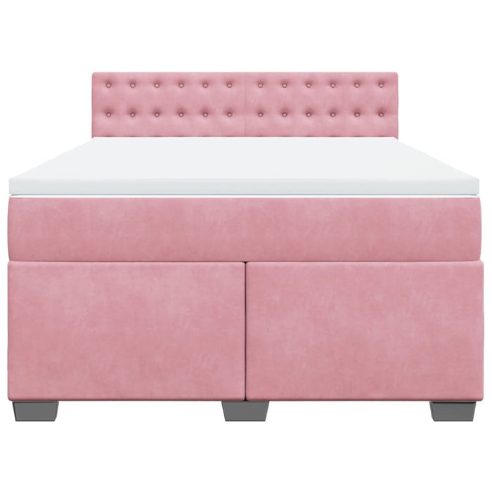 Pat box spring cu saltea, roz, 140x190 cm, catifea - WALTI WALTI