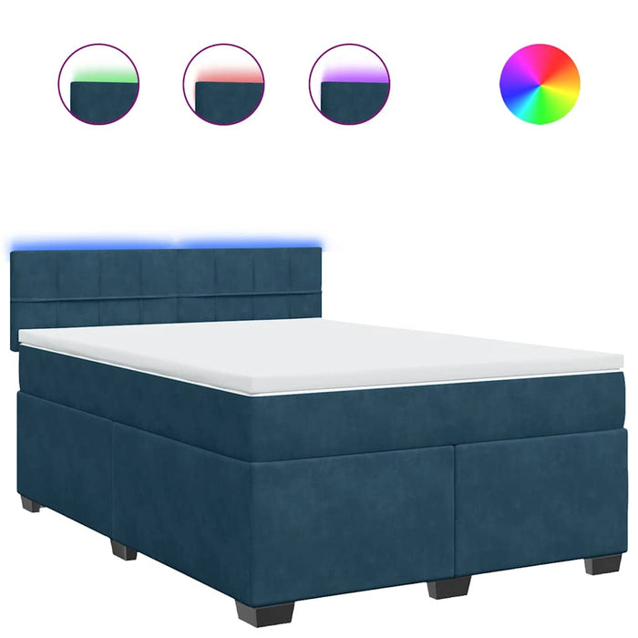 Pat box spring cu saltea, albastru, 140x200 cm, catifea - WALTI WALTI