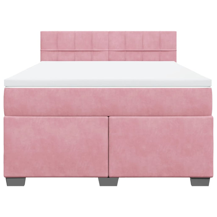 Pat box spring cu saltea, roz, 140x200 cm, catifea - WALTI WALTI