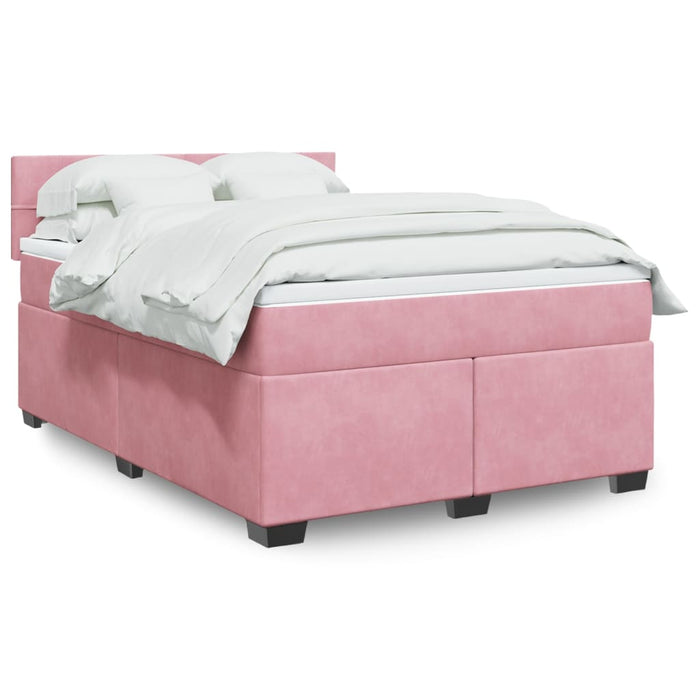 Pat box spring cu saltea, roz, 140x200 cm, catifea - WALTI WALTI