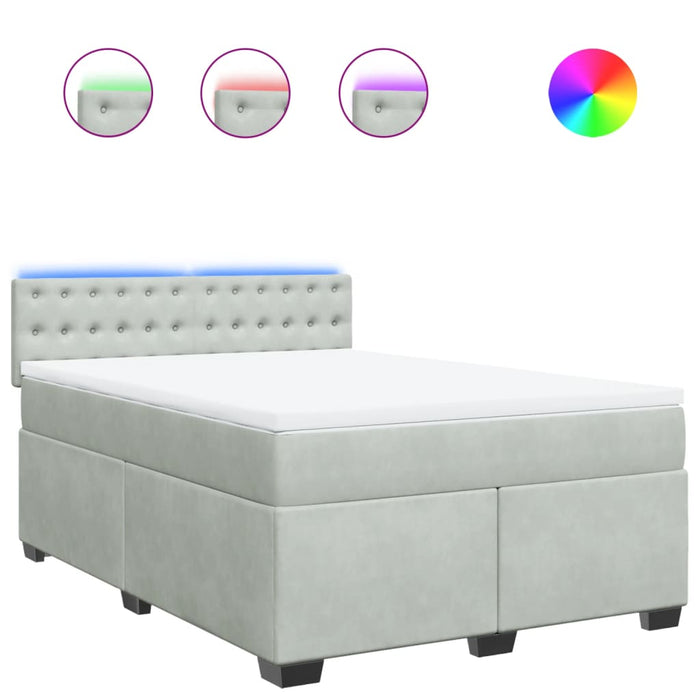 Pat box spring cu saltea, gri deschis, 140x200 cm, catifea - WALTI WALTI