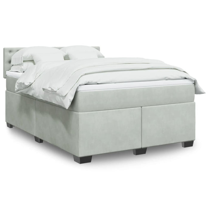 Pat box spring cu saltea, gri deschis, 140x200 cm, catifea - WALTI WALTI