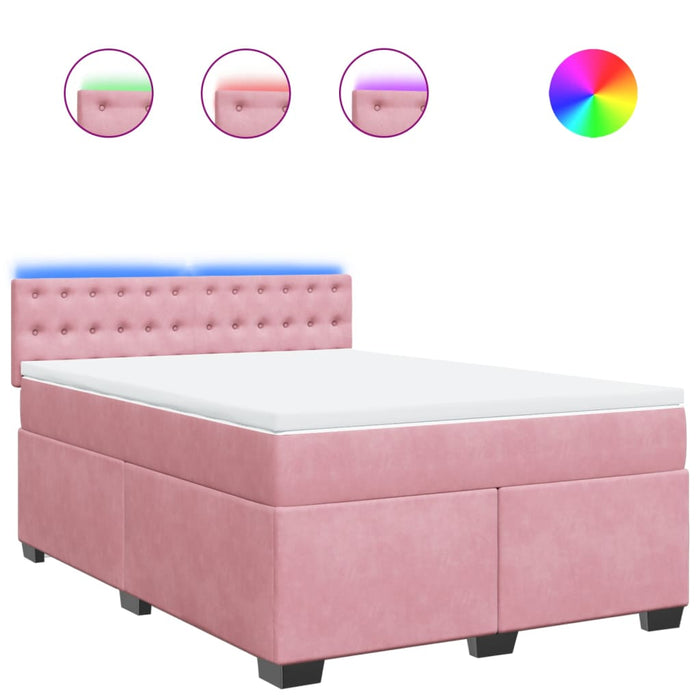 Pat box spring cu saltea, roz, 140x200 cm, catifea - WALTI WALTI