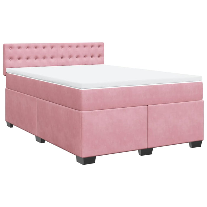 Pat box spring cu saltea, roz, 140x200 cm, catifea - WALTI WALTI
