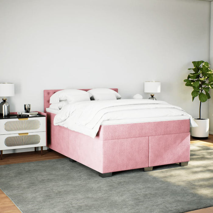 Pat box spring cu saltea, roz, 140x200 cm, catifea - WALTI WALTI