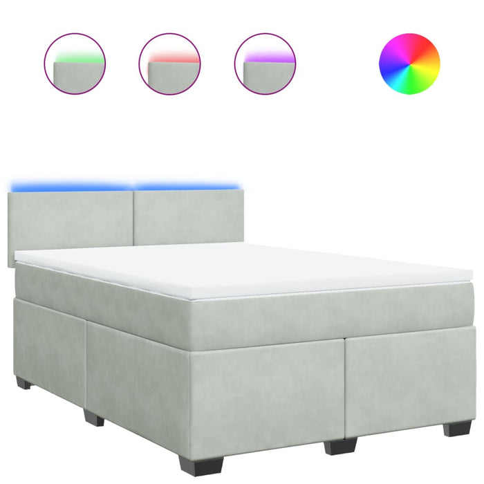 Pat box spring cu saltea, gri deschis, 160x200 cm, catifea - WALTI WALTI