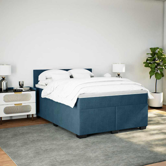 Pat box spring cu saltea, albastru, 160x200 cm, catifea - WALTI WALTI
