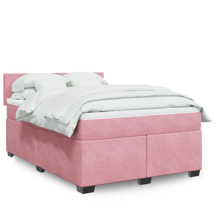 Pat box spring cu saltea, roz, 160x200 cm, catifea - WALTI WALTI