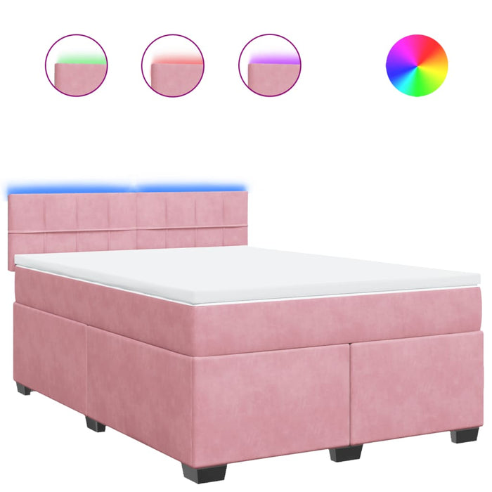 Pat box spring cu saltea, roz, 160x200 cm, catifea - WALTI WALTI