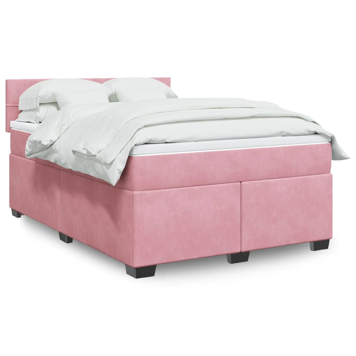 Pat box spring cu saltea, roz, 160x200 cm, catifea - WALTI WALTI