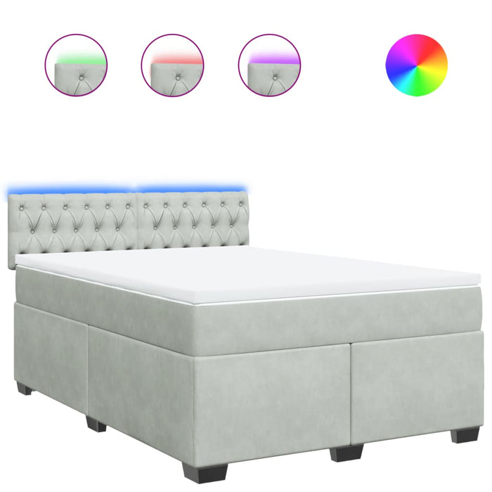 Pat box spring cu saltea, gri deschis, 160x200 cm, catifea - WALTI WALTI