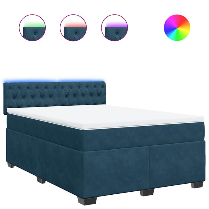 Pat box spring cu saltea, albastru, 160x200 cm, catifea - WALTI WALTI