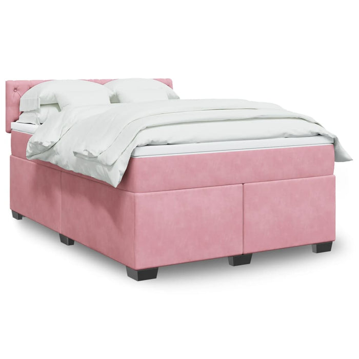 Pat box spring cu saltea, roz, 160x200 cm, catifea - WALTI WALTI