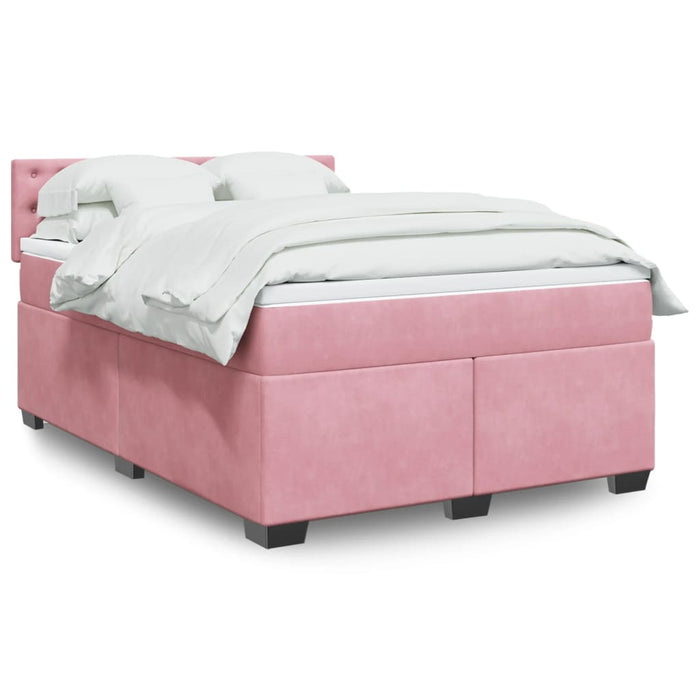 Pat box spring cu saltea, roz, 160x200 cm, catifea - WALTI WALTI