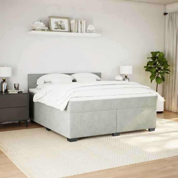 Pat box spring cu saltea, gri deschis, 180x200 cm, catifea - WALTI WALTI