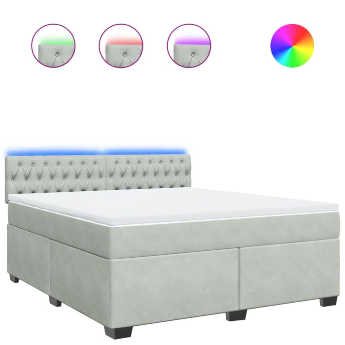 Pat box spring cu saltea, gri deschis, 180x200 cm, catifea - WALTI WALTI