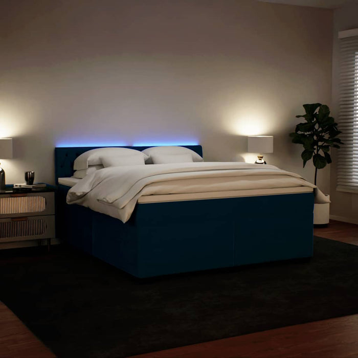 Pat box spring cu saltea, albastru, 180x200 cm, catifea WALTI