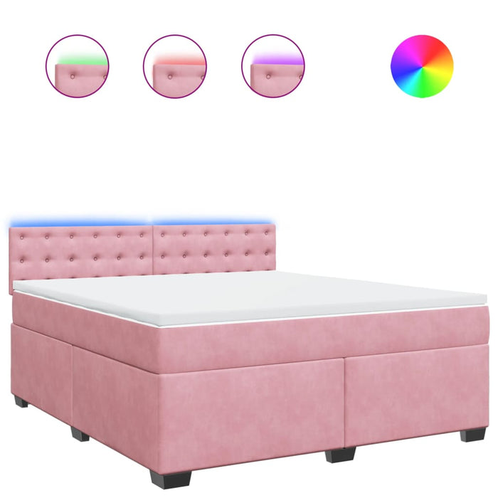 Pat box spring cu saltea, roz, 180x200 cm, catifea - WALTI WALTI