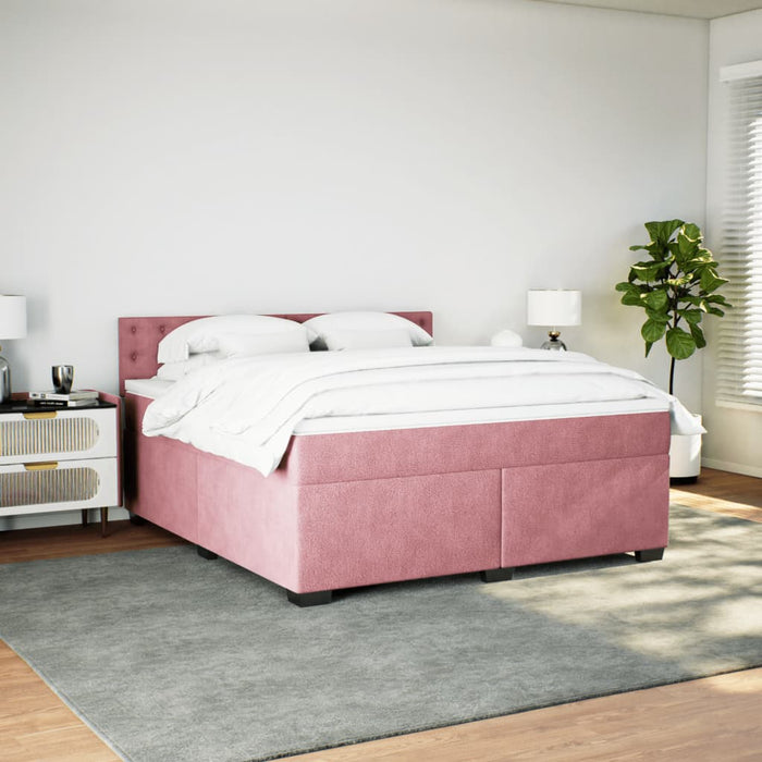 Pat box spring cu saltea, roz, 180x200 cm, catifea - WALTI WALTI