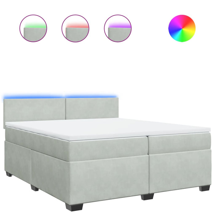 Pat box spring cu saltea, gri deschis, 200x200 cm, catifea - WALTI WALTI