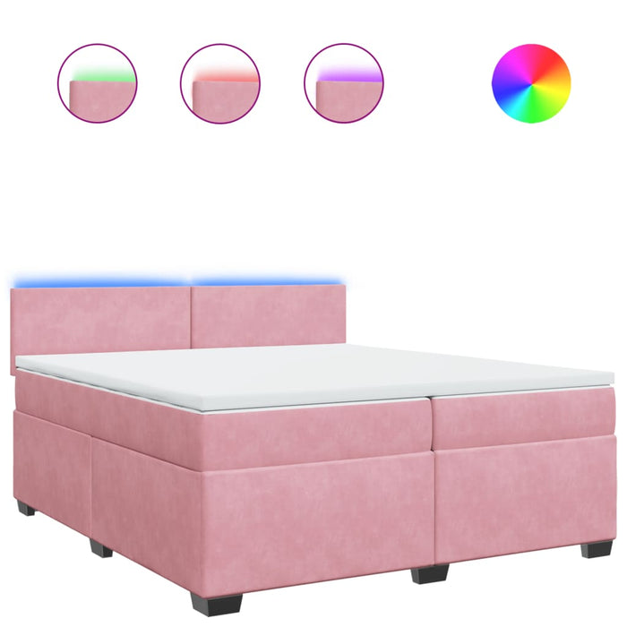 Pat box spring cu saltea, roz, 200x200 cm, catifea - WALTI WALTI