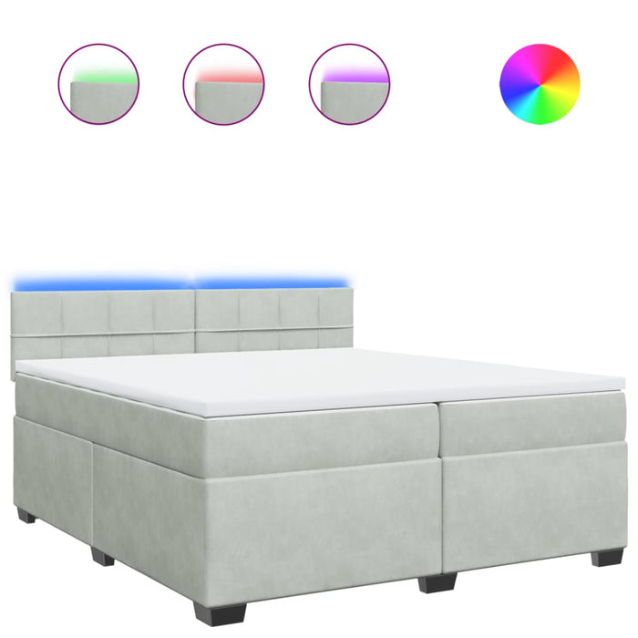 Pat box spring cu saltea, gri deschis, 200x200 cm, catifea - WALTI WALTI