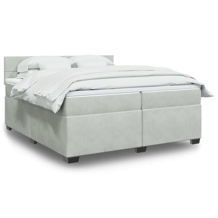 Pat box spring cu saltea, gri deschis, 200x200 cm, catifea - WALTI WALTI