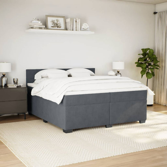 Pat box spring cu saltea, gri închis, 200x200 cm, catifea - WALTI WALTI