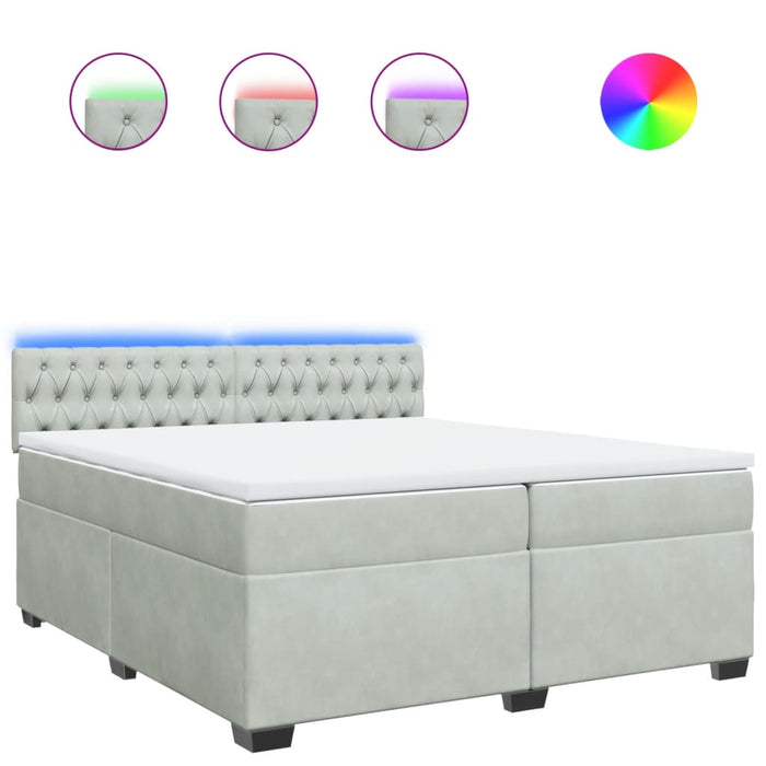 Pat box spring cu saltea, gri deschis, 200x200 cm, catifea - WALTI WALTI