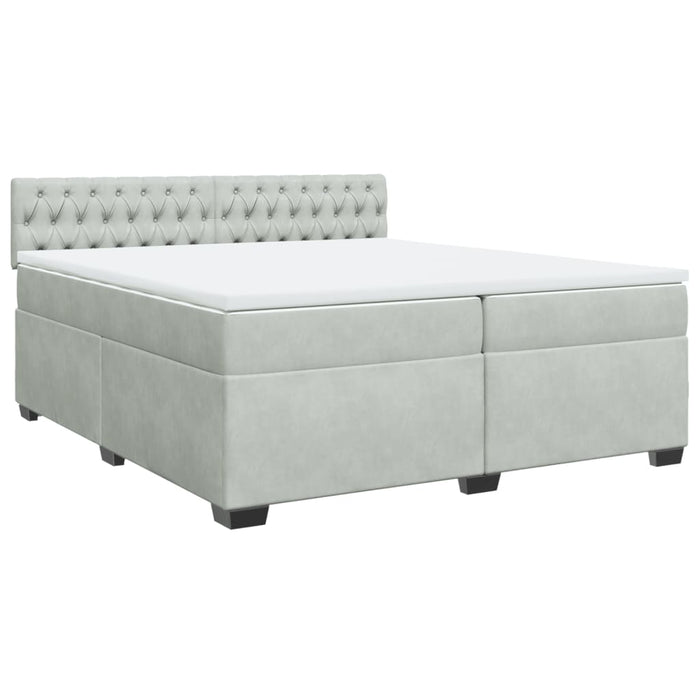 Pat box spring cu saltea, gri deschis, 200x200 cm, catifea - WALTI WALTI