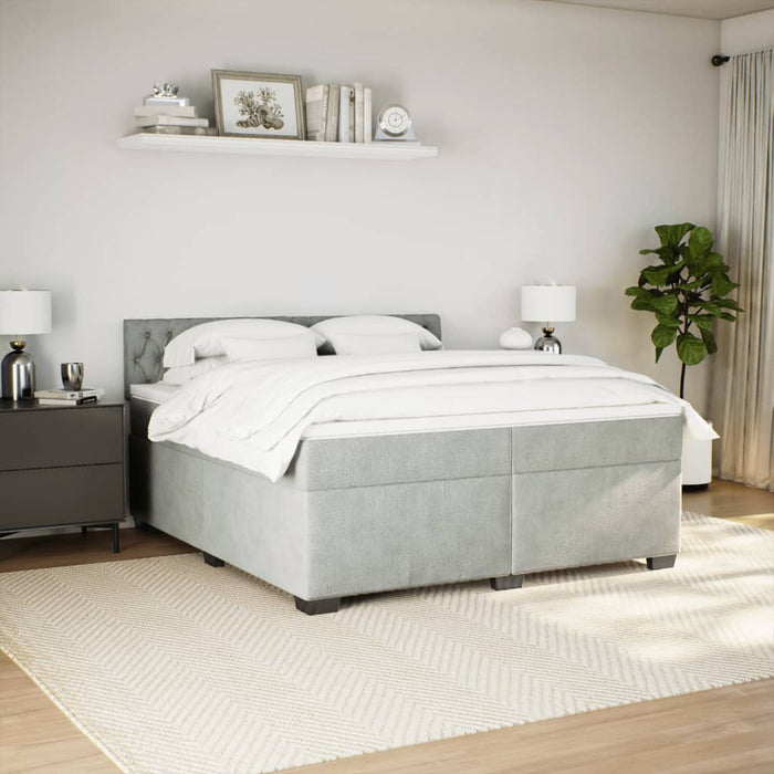 Pat box spring cu saltea, gri deschis, 200x200 cm, catifea - WALTI WALTI