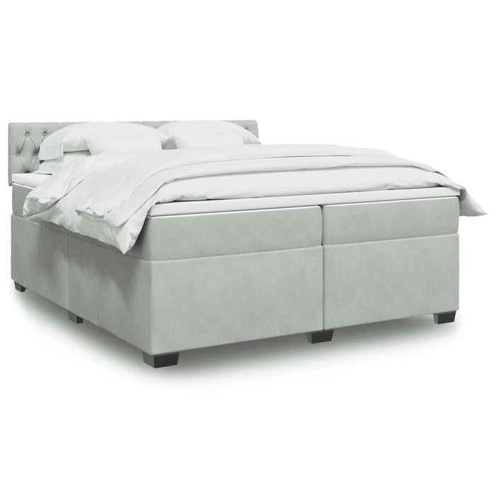 Pat box spring cu saltea, gri deschis, 200x200 cm, catifea - WALTI WALTI