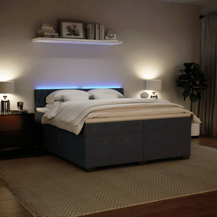 Pat box spring cu saltea, gri închis, 200x200 cm, catifea - WALTI WALTI