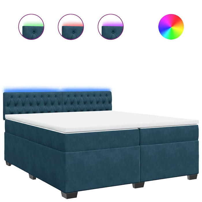 Pat box spring cu saltea, albastru, 200x200 cm, catifea - WALTI WALTI