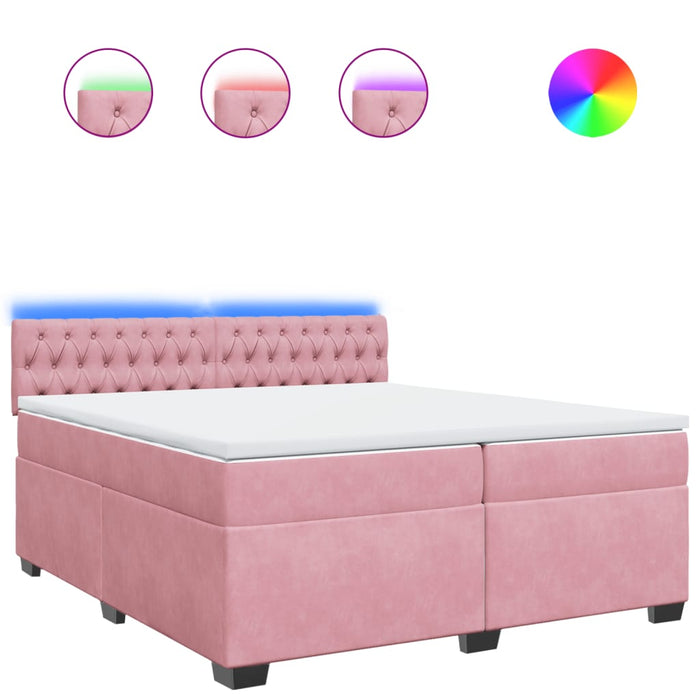 Pat box spring cu saltea, roz, 200x200 cm, catifea - WALTI WALTI