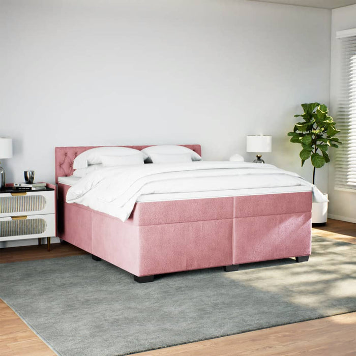 Pat box spring cu saltea, roz, 200x200 cm, catifea - WALTI WALTI