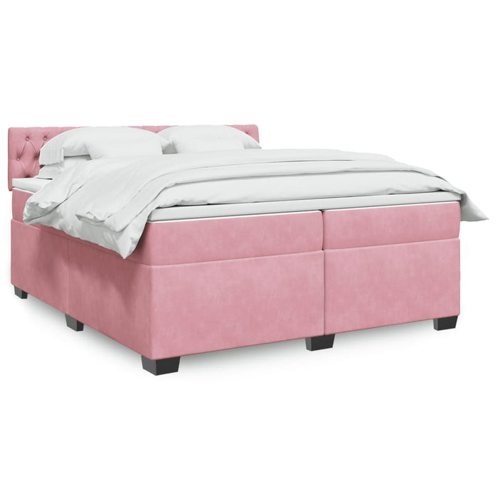 Pat box spring cu saltea, roz, 200x200 cm, catifea - WALTI WALTI