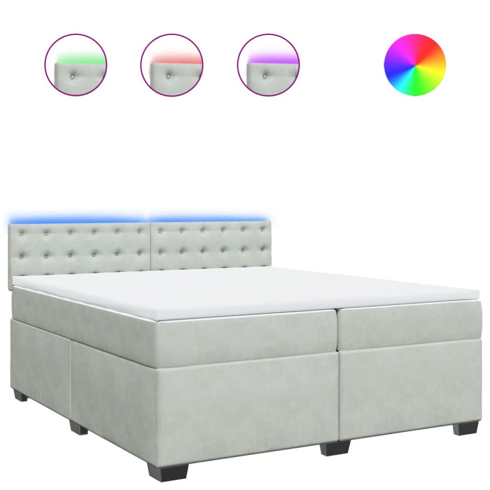 Pat box spring cu saltea, gri deschis, 200x200 cm, catifea - WALTI WALTI