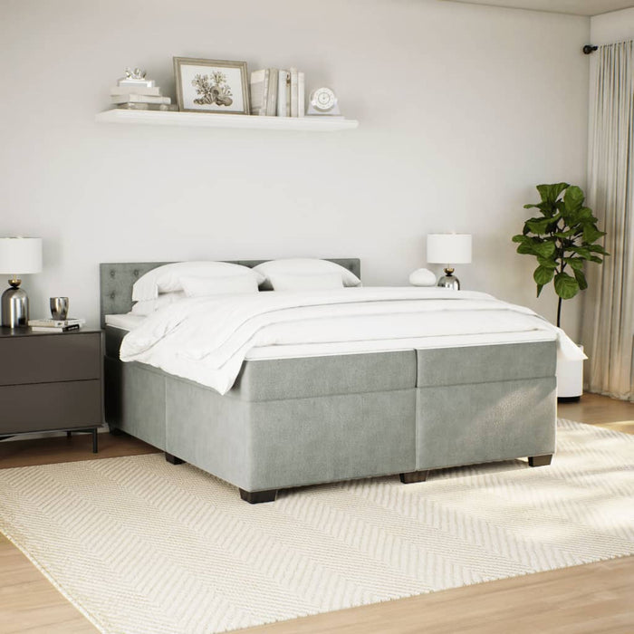 Pat box spring cu saltea, gri deschis, 200x200 cm, catifea - WALTI WALTI