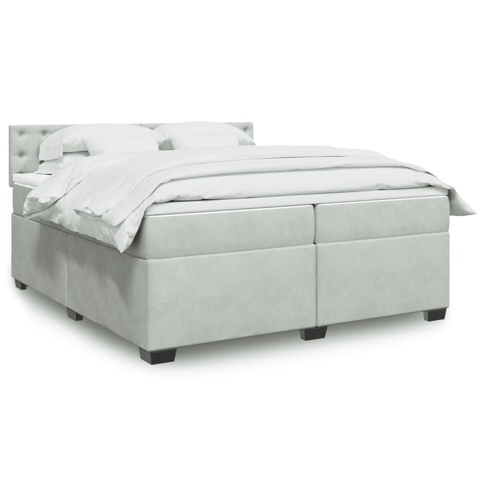 Pat box spring cu saltea, gri deschis, 200x200 cm, catifea - WALTI WALTI