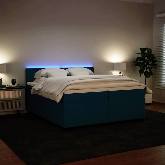 Pat box spring cu saltea, albastru, 200x200 cm, catifea - WALTI WALTI