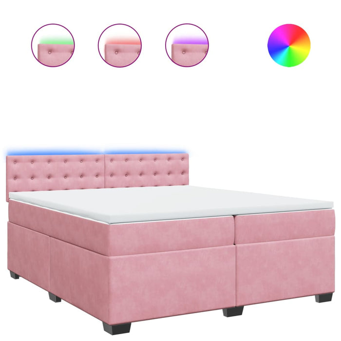 Pat box spring cu saltea, roz, 200x200 cm, catifea - WALTI WALTI