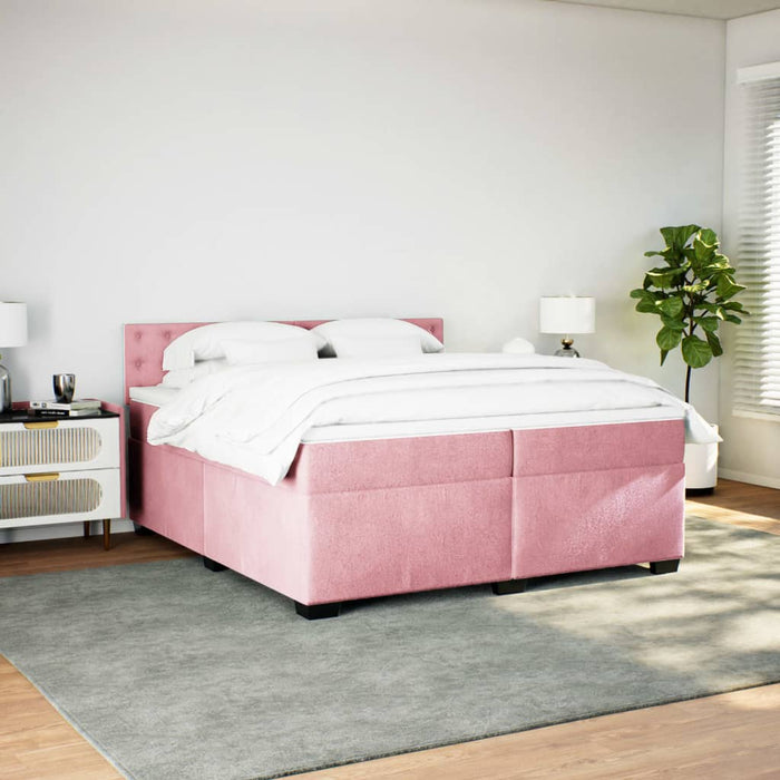 Pat box spring cu saltea, roz, 200x200 cm, catifea - WALTI WALTI