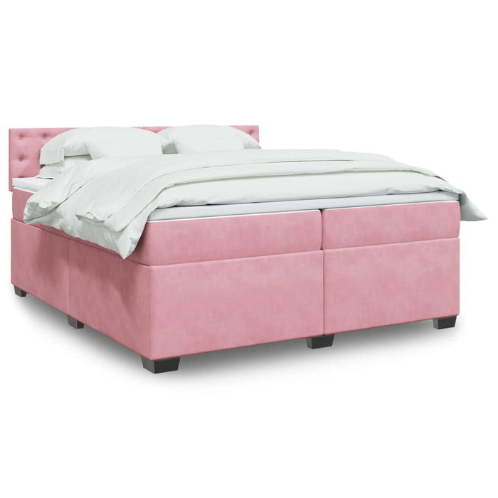 Pat box spring cu saltea, roz, 200x200 cm, catifea - WALTI WALTI
