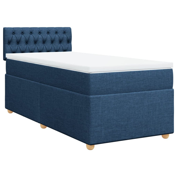 Pat box spring cu saltea, albastru, 80x200 cm, textil WALTI