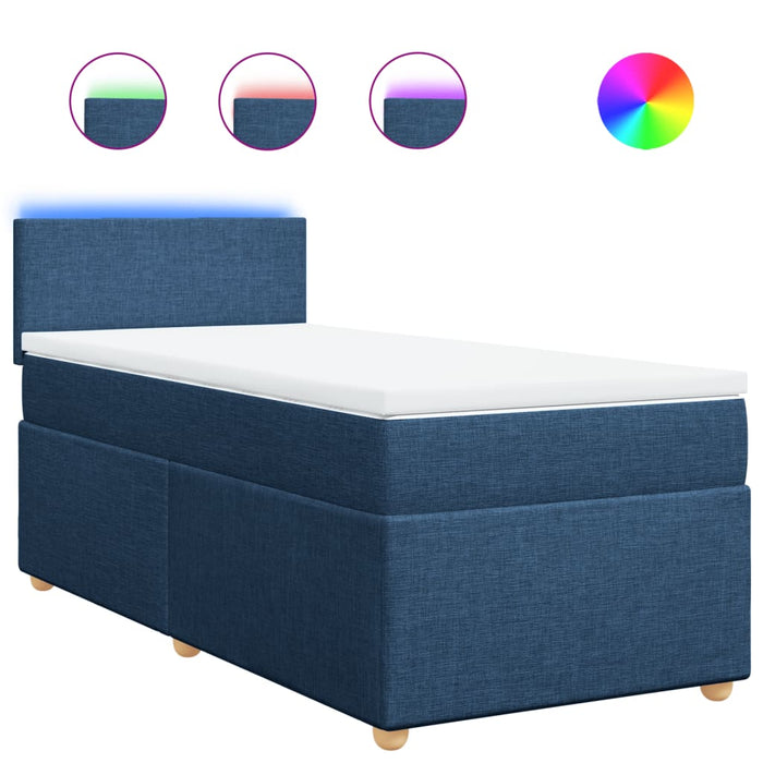 Pat box spring cu saltea, albastru, 90x190 cm, textil - WALTI WALTI