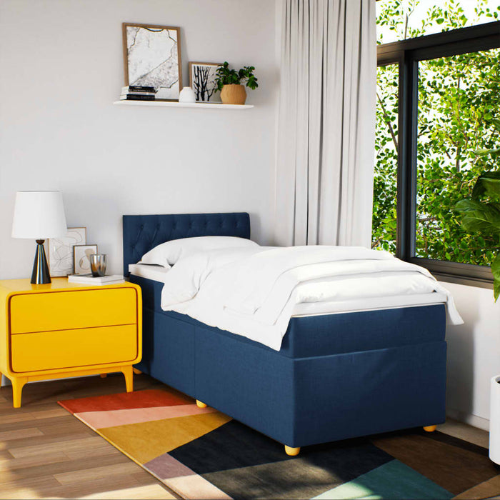 Pat box spring cu saltea, albastru, 90x200 cm, textil - WALTI WALTI