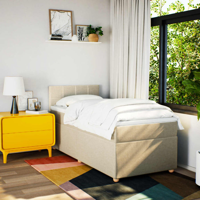 Pat box spring cu saltea, crem, 100x200 cm, textil - WALTI WALTI